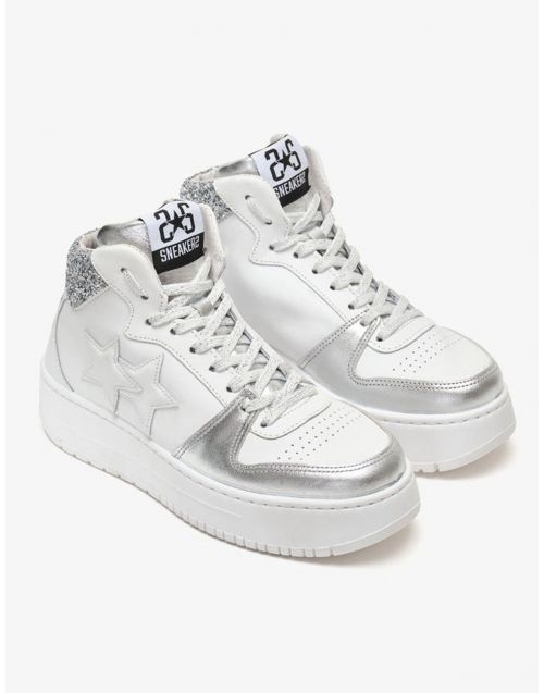 Sneakers 2Star Queen High alla caviglia con dettagli argento 2SD3506-064 Bianco-Argento fronte