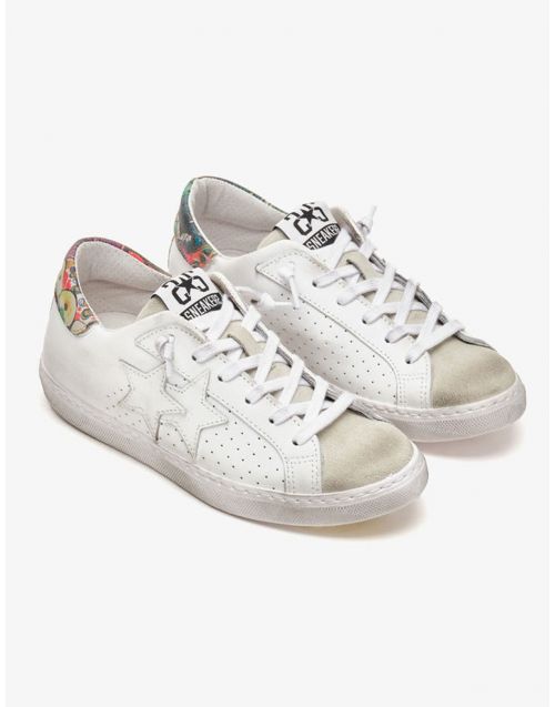 Sneakers 2Star in pelle con dettagli multicolor 2SU3400-071 Bianco-Multicolor fronte
