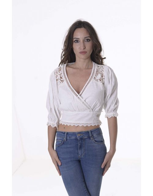 Fracomina crossover blouse with macrame' inserts