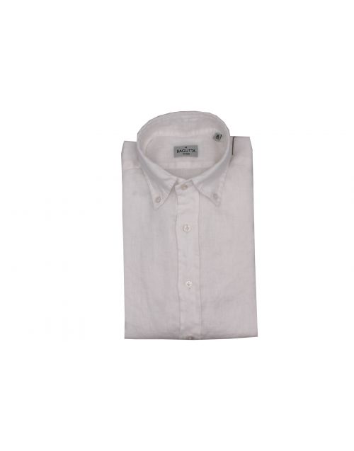 Bagutta Hemd aus Leinen mit gespitztem Kragen Weiß