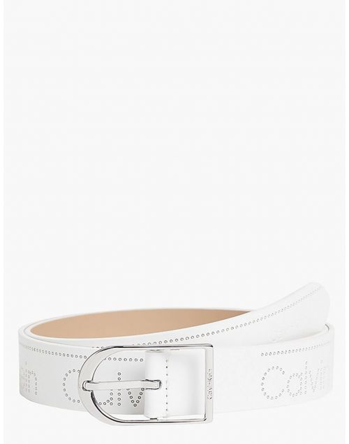 Cintura Calvin Klein in pelle con logo K60K609563 Ck-White fronte