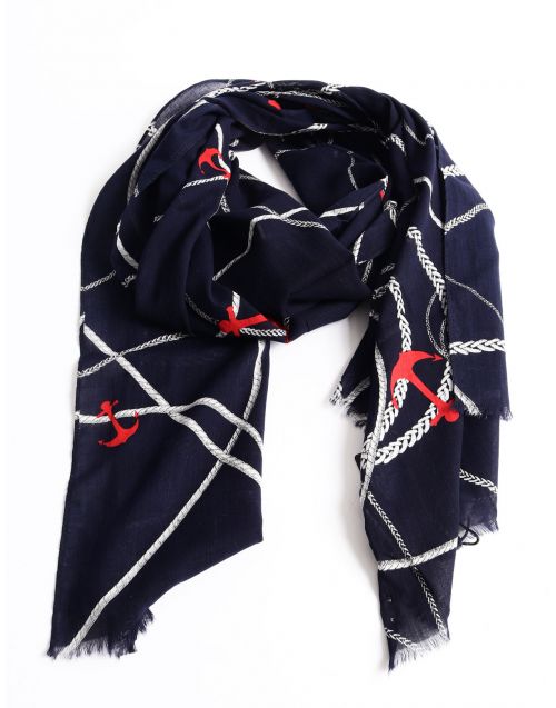 Sciarpa Fraas in cotone stampa ancora 623845 NAVY