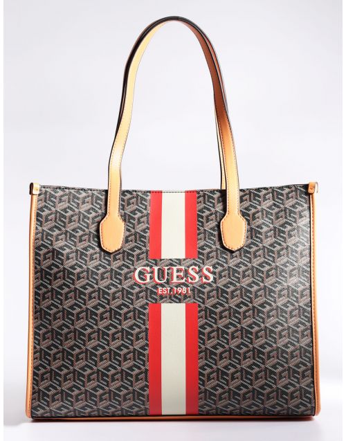 Shopping bag Guess Silvana pattern logato HWSC86 65230 Black-Logo-Cognac
