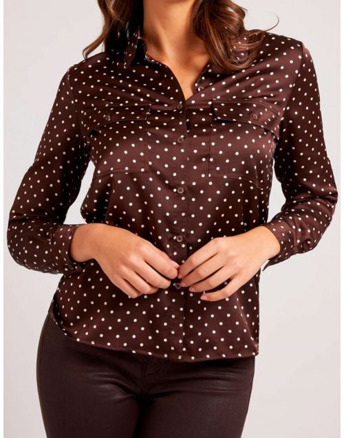 Camicia Guess Annamaria stampa all over W2RH09 WD8G2 Small-Dot-Print-Coffee