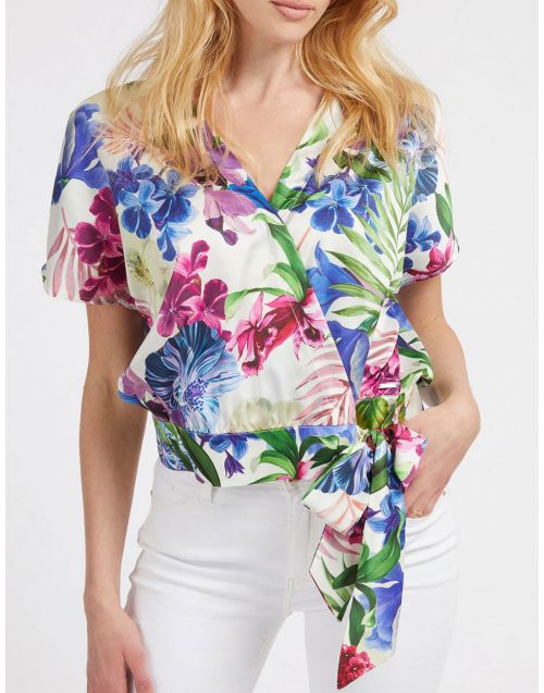 Blusa Guess stampa all over W3GH81 WD8G2 Tropicalia