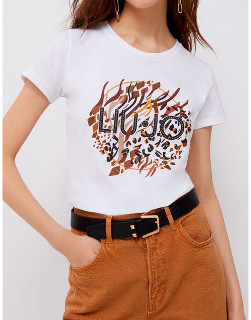 T-Shirt Liu Jo in cotone organico stampa logo WA2421 J5923 Bianco-Liujo-Des-Spots