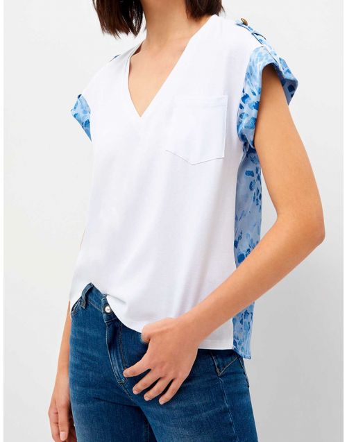 T-Shirt Liu Jo a V con inserti multicolor WA3156 J7821 Bianco-Blurred-Bb-Wave