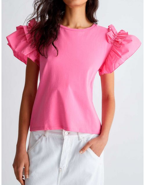 T-Shirt Liu Jo con maxi-rouches sulle maniche WA3157J7821 Orchid-Pink