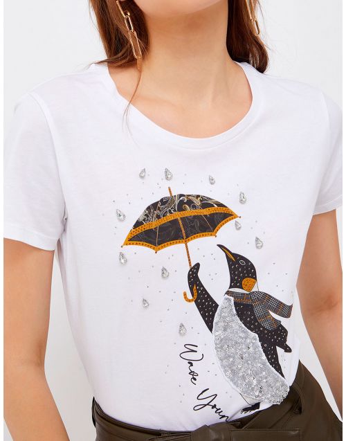 T-Shirt Liu Jo con stampa pinguino e strass