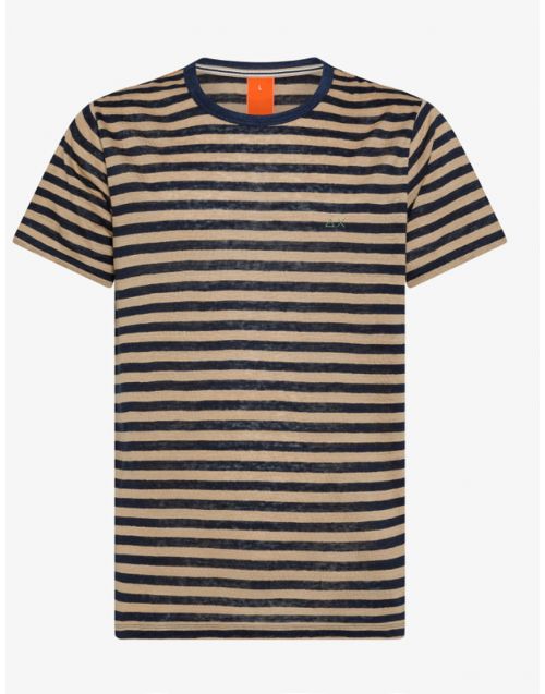 T-shirt Sun68 Linen Stripes T32137 Navy-Blue-Sabbia