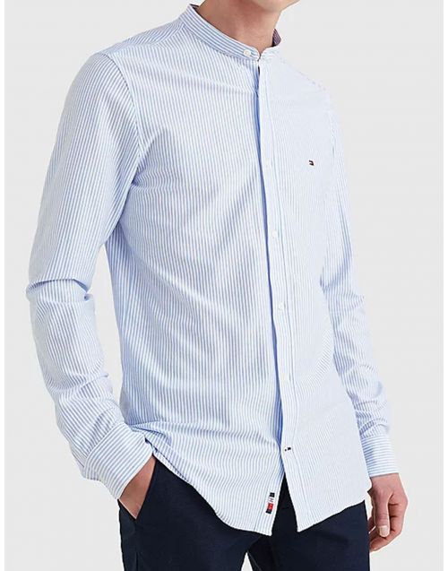 Camicia Essential Tommy Hilfiger slim fit a righe MW0MW25218 Breezy-Blue-White fronte