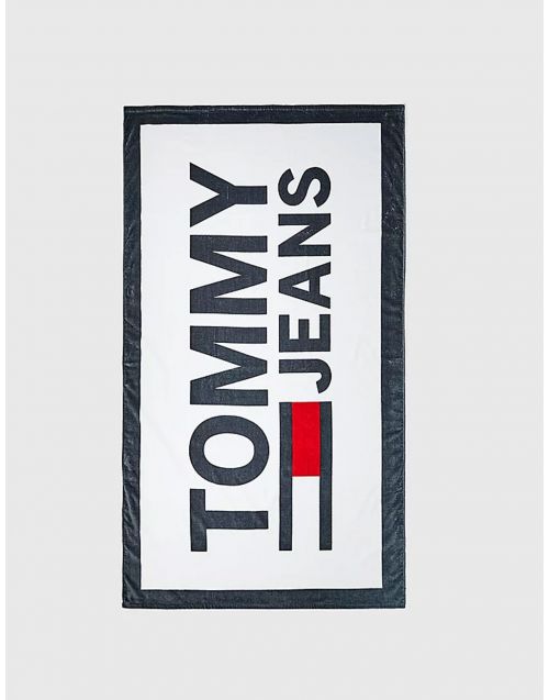 Telo Tommy Jeans Beachwear con logo UU0UU00049 White fronte