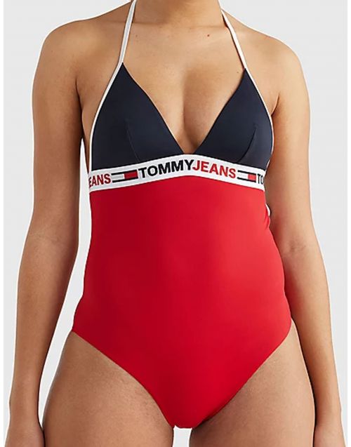 Costume intero Tommy Jeans Beachwear con scollo a V UW0UW03706 Desert-Sky fronte